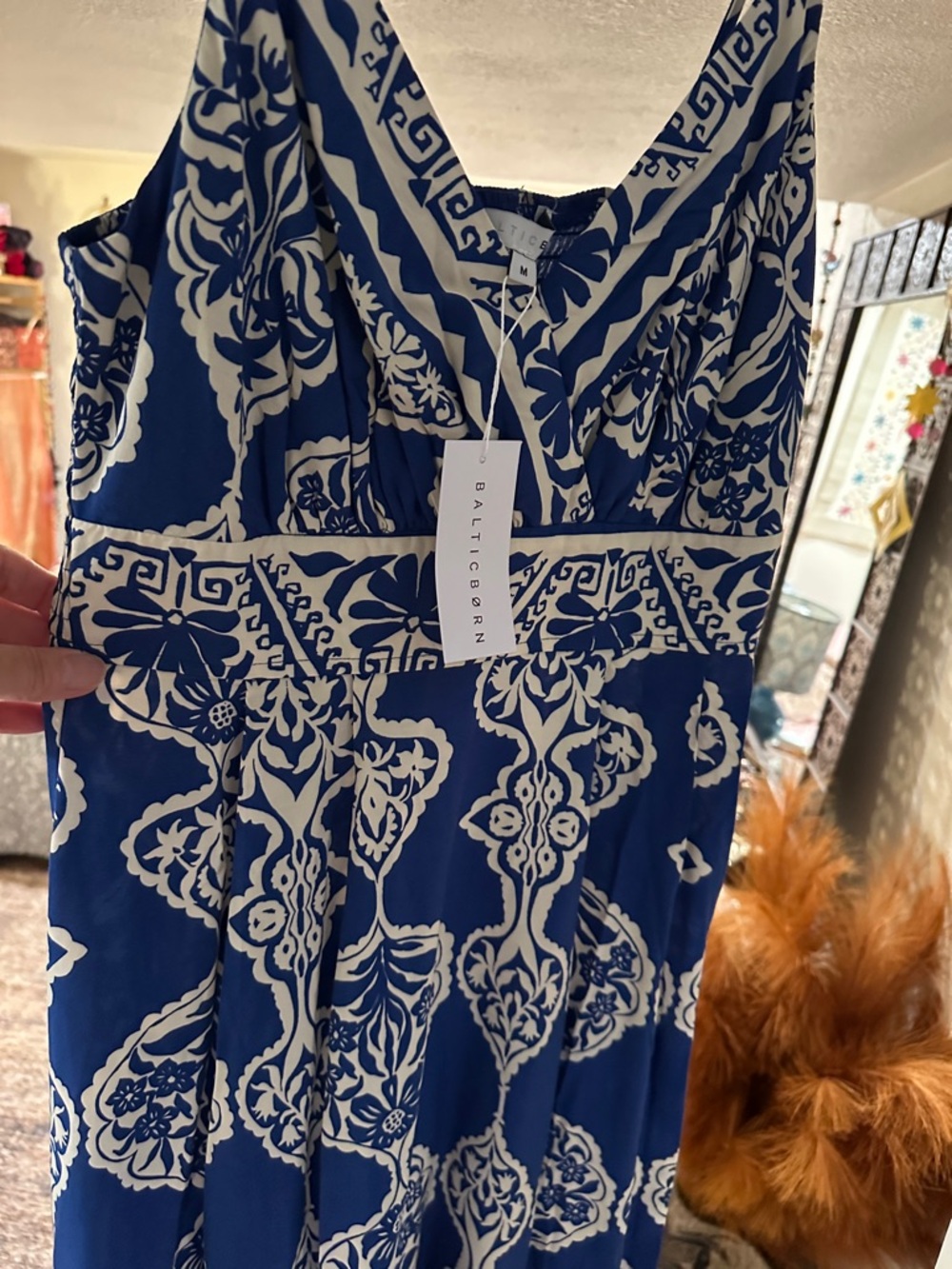 Baltic Born Blue and White Printed Maxi Dress with V-Neck - Picture 2 of 3